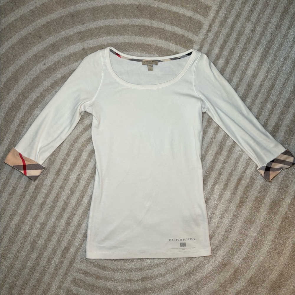 Burberry White Top with Plaid Accents